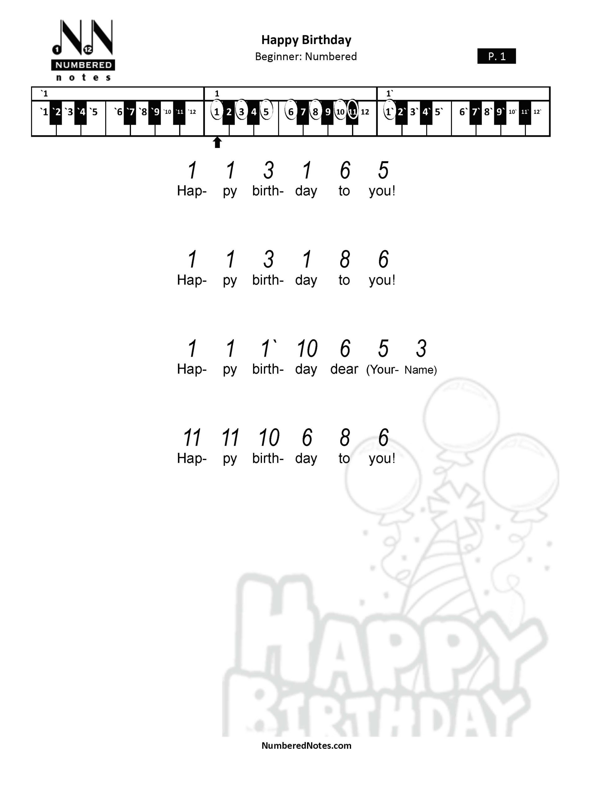 Happy Birthday Numbered Notes™ Sheet Music