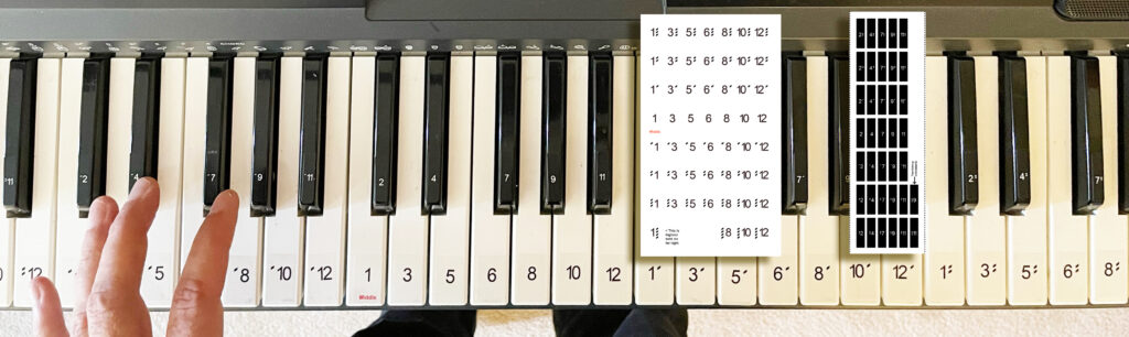Numbered Piano Keyboard Stickers in Learning Blocks Design for White & Black Keys with Free Sheet Music & Free Video tutorials Made in USA! 