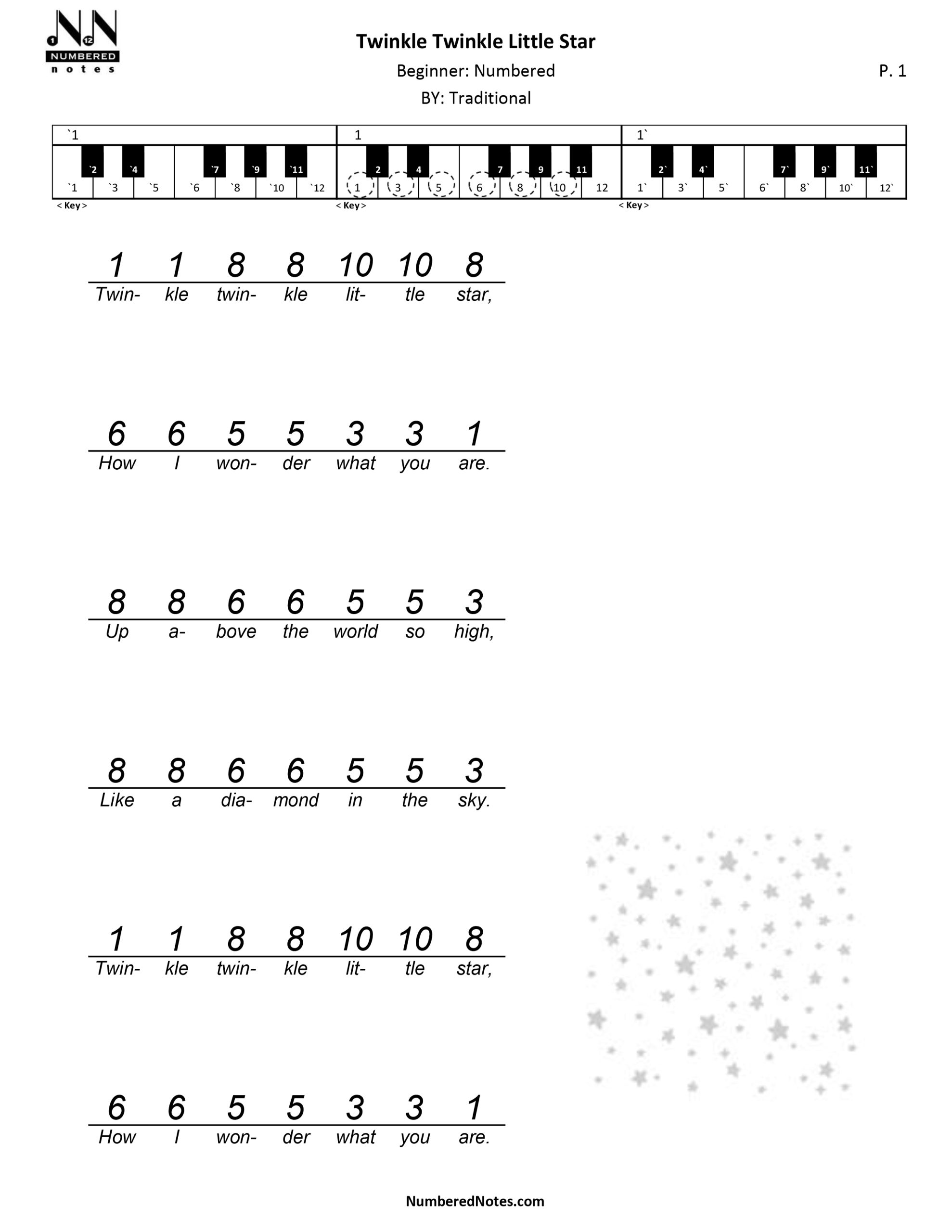 piano sheet music for beginners twinkle twinkle little star